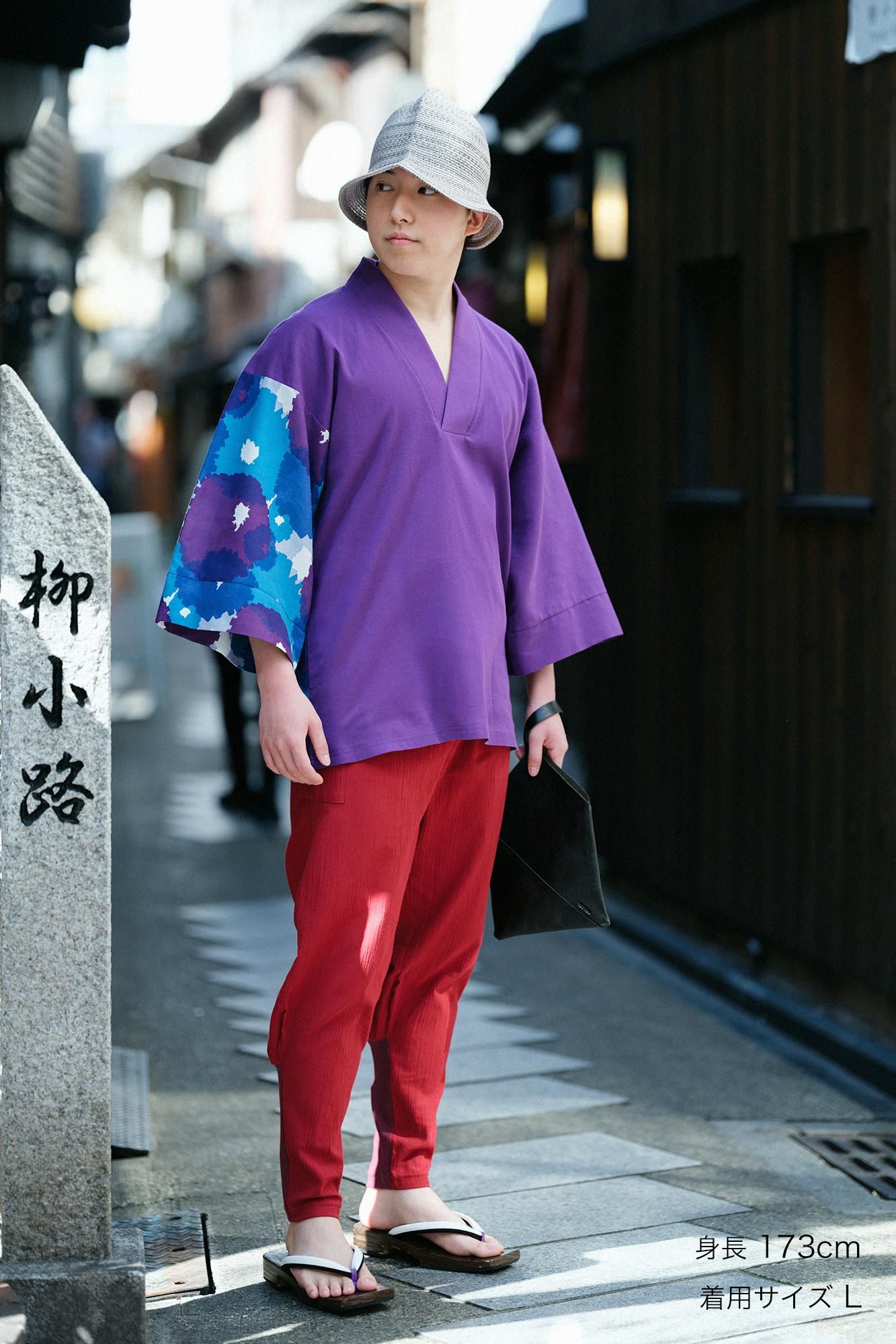 SOU•SOU 高島縮 手柄寛衣下 片身替わり／鉄色×華麗 Mサイズ 新品未使用 SOU・SOU着衣 高島縮 手柄寛衣下（たかみかんいした） - 新たに