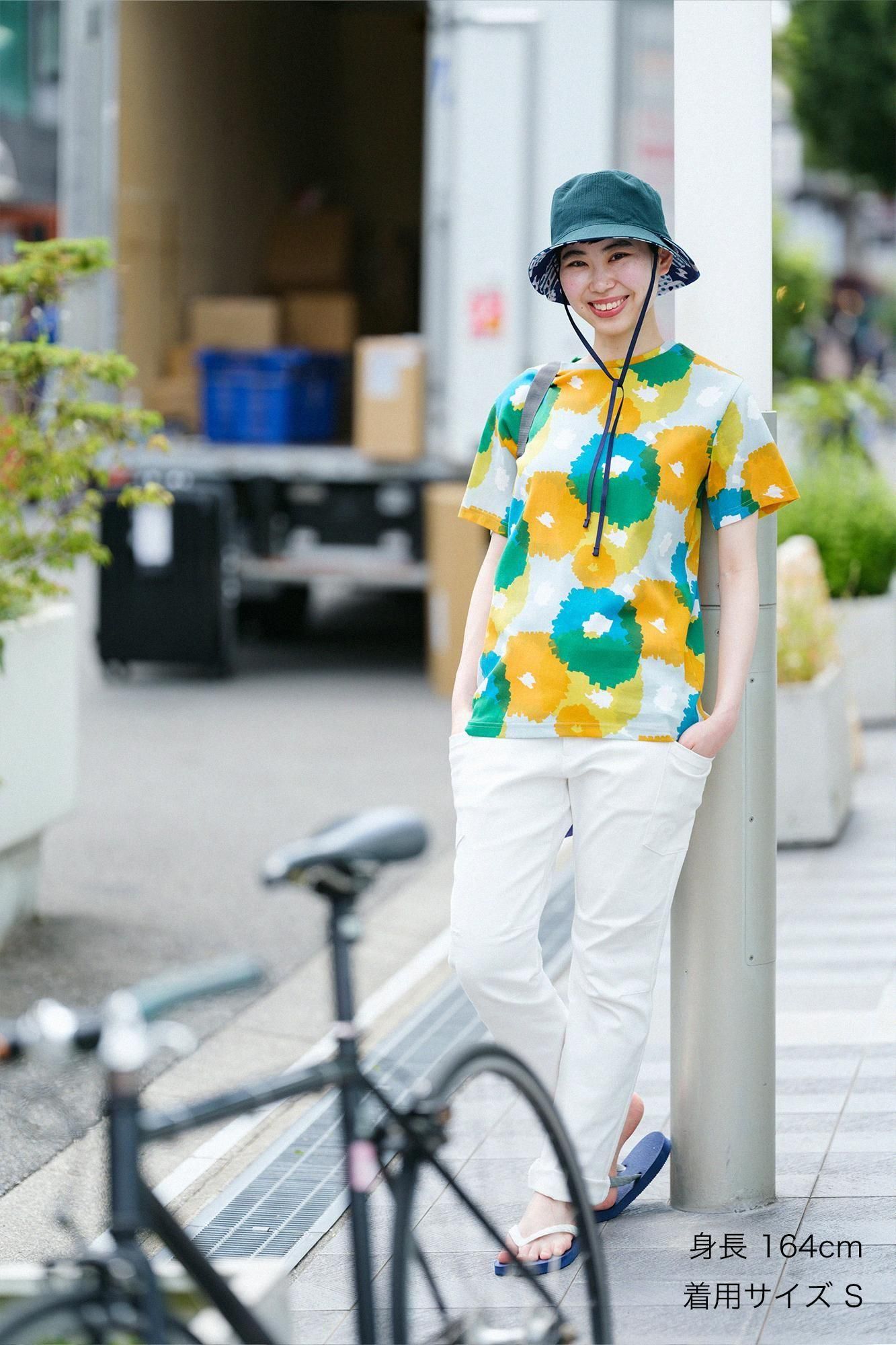 SOU•SOU 高島縮 ひまわり柄 半袖シャツ XLサイズ 新品タグ付き net限定】高島縮 20/20 スタンドカラー半袖シャツ／ひまわり